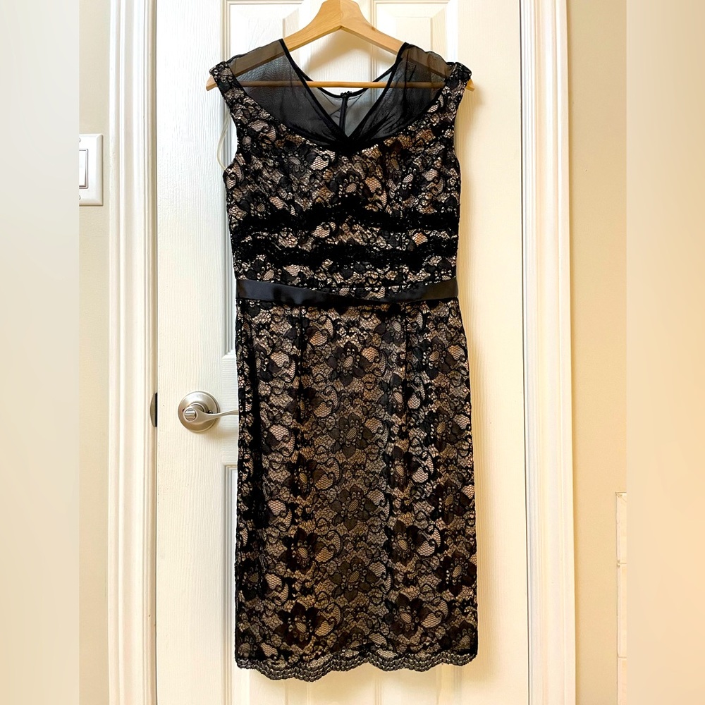 Classic Silhouette Lace Overlay Bodycon Dress